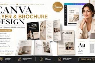 design canva flyer, premium editable canva brochure canva newsletter, magazine