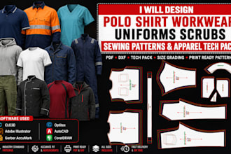 design polo shirt workwear uniforms scrubs sewing patterns and apparel tech pack