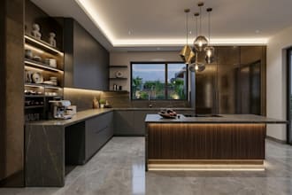 design interior for kitchen dining and family room with realistic rendering