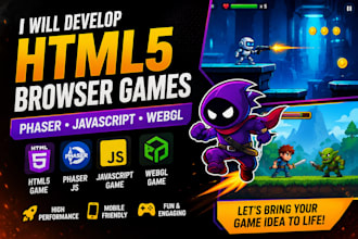 develop html game, browser game with phaser, javascript game, webgl game