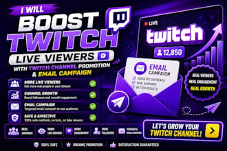 boost twitch live viewers with twitch channel promotion and email campaign