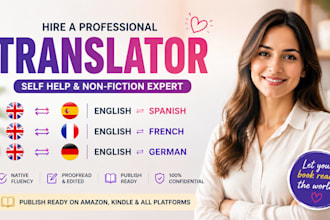 translate spanish english french and italian book novel with native fluence