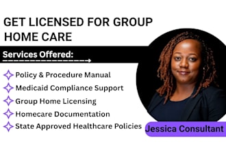 get licensed, write policy and procedure manual for group home, home healthcare