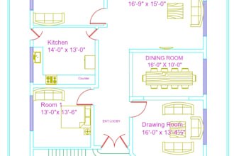 design detailed 2d home plans with furniture layout