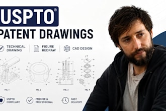 uspto patent technical drawing, patent figure redraw, cad design