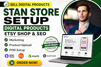 setup stan store, etsy shop, stan store marketing and digital products