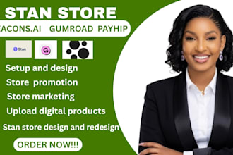 setup kofi, stan store , gumroad ,payhip and beacons ai and stan store marketing