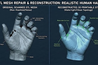 do stl file repair, 3d scan cleanup, fix mesh, edit obj file for 3d printing
