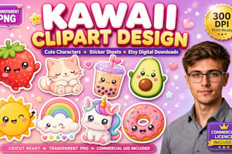 design cute kawaii and cartoon clipart for etsy digital download