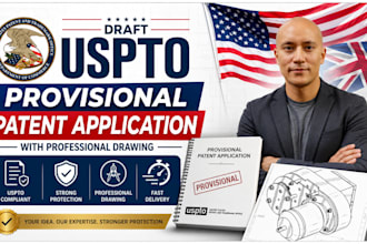 draft uspto provisional patent application with professional drawing