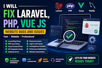 fix laravel, PHP, vue js website bugs and issues