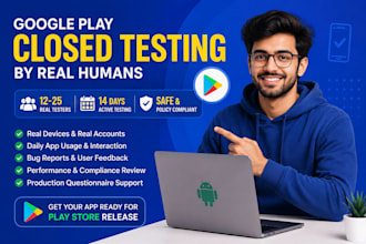 provide google play android closed testing 20 tester 12 tester beta mobile app