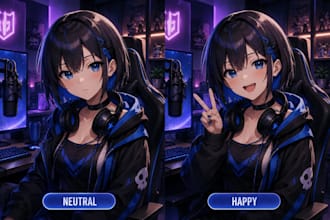 design custom pngtuber with expression for streamer and gamer on twitch and kick