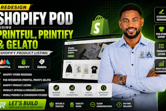 redesign shopify pod using printful printify gelato, shopify product listing