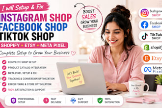 setup instagram shop facebook tiktok shop fix meta pixel shopify and etsy