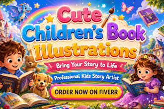 illustrate adorable kids storybooks and colorful cartoon children characters