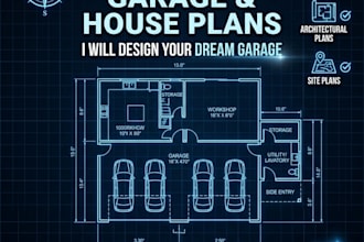 design garage plan, architectural plan and permit drawings in autocad