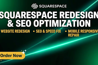 redesign, optimize and fix your squarespace website for speed, squarespace seo
