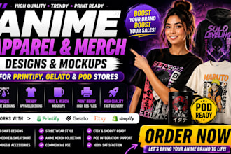 create anime apparel merchandise hoodie mug mockup for printify gelato pod