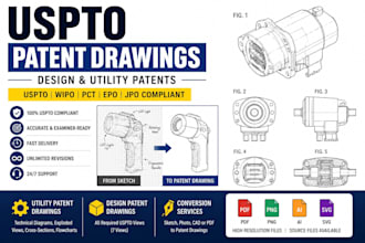 create uspto compliant design and utility patent drawings for your invention