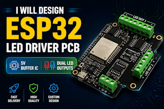 design esp32 led driver pcb with 5v buffer ic and dual led outputs