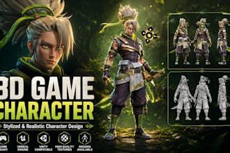 design 3d stylized game character, 3d realistic character model for unity unreal