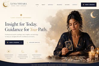 design a modern tarot reading, astrology, psychic, and spiritual coach website