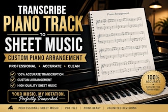 transcribe piano track to sheet music  custom piano arrangement music notation