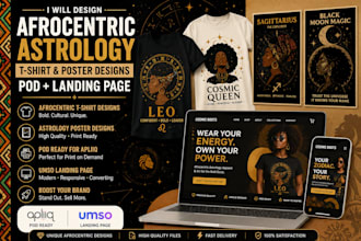 design afrocentric tshirt astrology posters pod apliiq umso website landing page