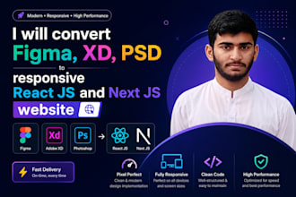 convert figma, xd, PSD to responsive react js and next js website