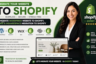 migrate wordpress website, shopify, wix squarespace migration, shopify