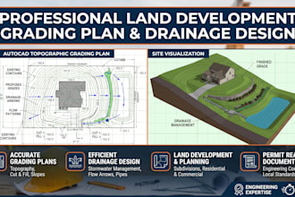 do professional land development, grading plan drainage design, site civil 3d