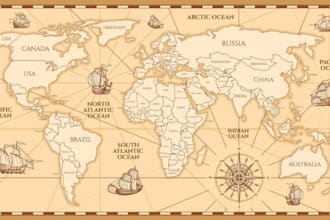 create detailed fantasy pirate and treasure map illustrations