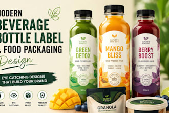 design premium beverage bottle labels for water, juice, and energy drinks