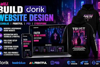 build dorik website design teeinblue printful pod cyberpunk bible verse hoodies