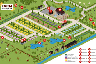 design 3d or 2d isometric resort campground and event site plan maps