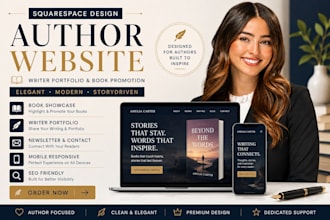 design squarespace author website, writer portfolio and book promotion website