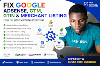 fix adsense issue, google tag manager, txt, gtin fixing, merchant listing