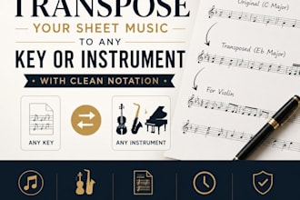 transpose your sheet music to any key or instrument with clean notation