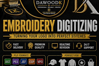 do embroidery digitizing for logo cap and t shirt designs