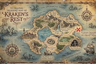 design original treasure, fantasy and pirate map design