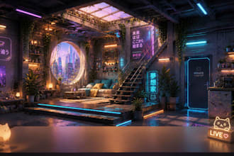 create custom cyberpunk streaming room backgrounds