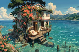create cozy town digital art and peaceful scenery