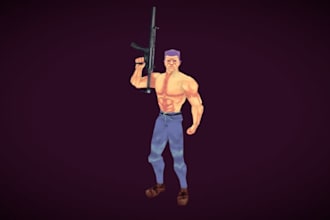 create ps1,ps2, lowpoly 3d model, animation character, psx style, action figure