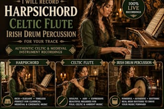 record harpsichord, celtic flute and irish drum percussion for your track
