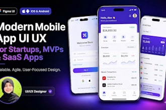 design modern mobile app UI UX for startups, mvp saas apps