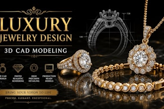 create luxury 3d cad jewelry designs for rings, pendants and bracelets