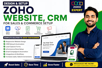 design zoho sites website,zoho crm,zoho forms for sales and zoho commerce setup