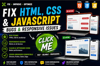 fix HTML CSS javascript bugs and responsive issues