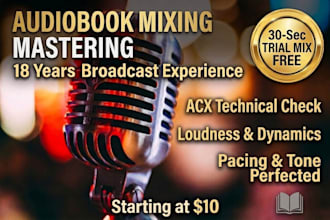 provide audiobook editing, mixing and mastering to acx standards